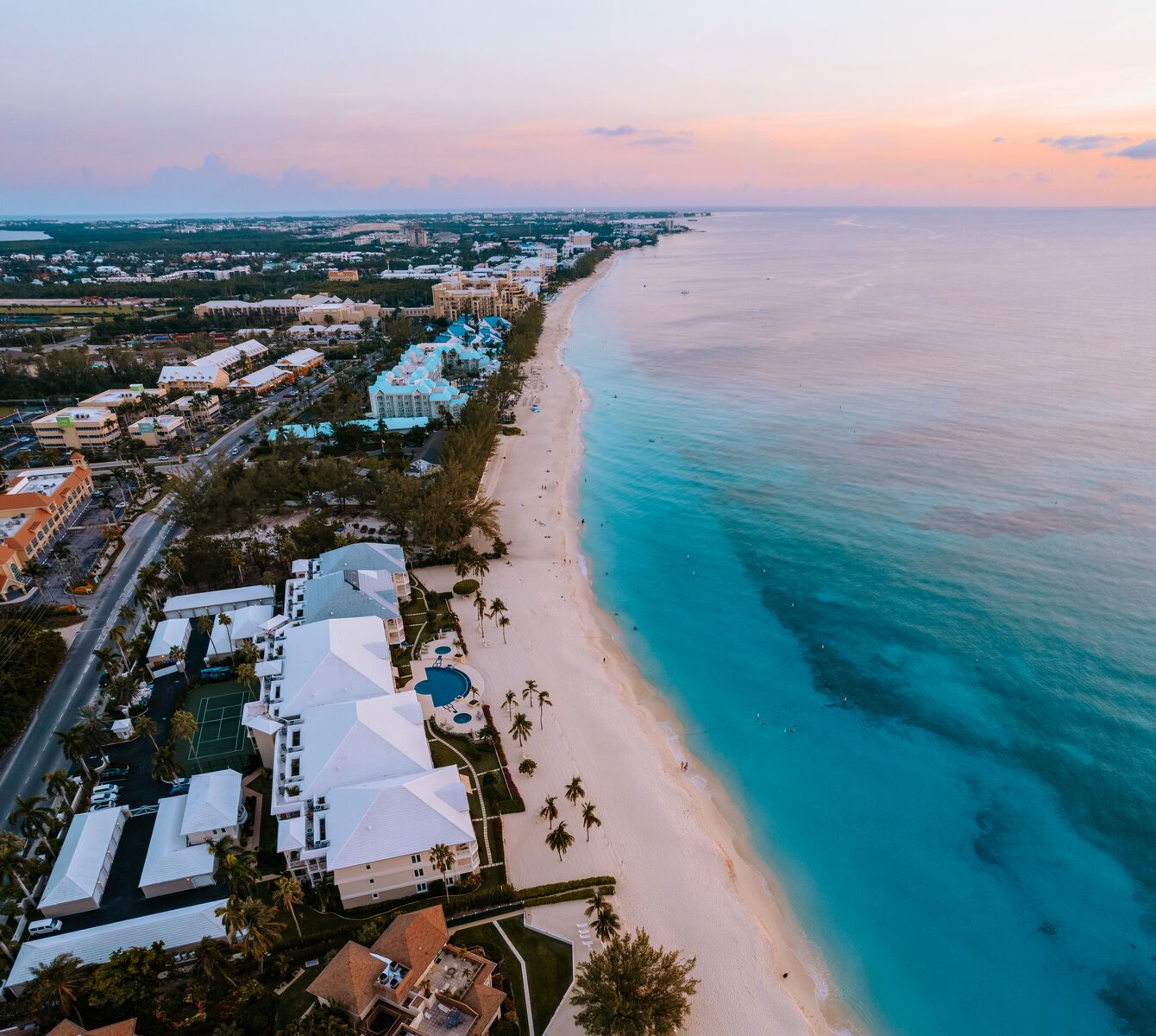 An aerial view of Seven Mile Beach